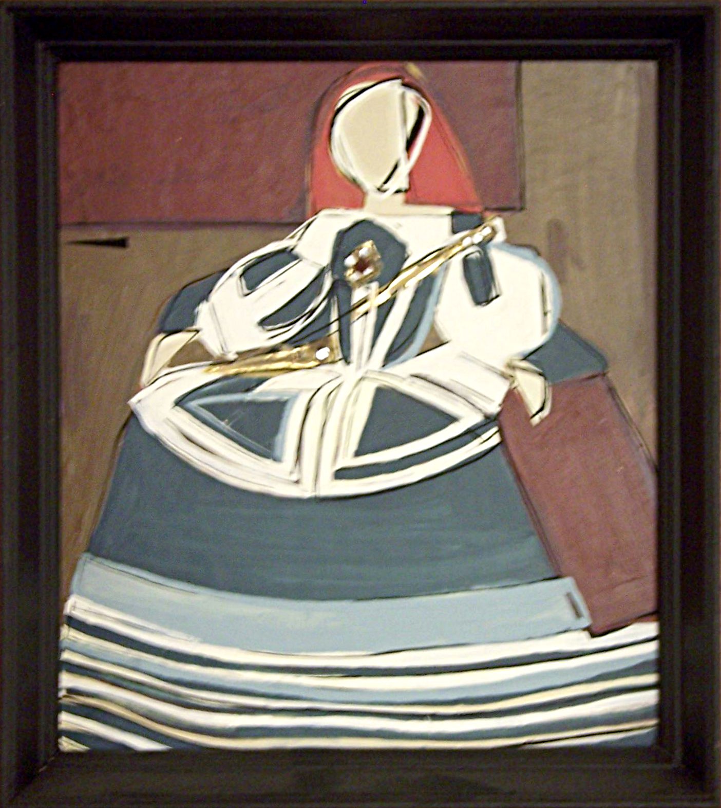 'That Girl' Oil & Acrylic on Board in 1950s Black Lacquered Wooden Frame