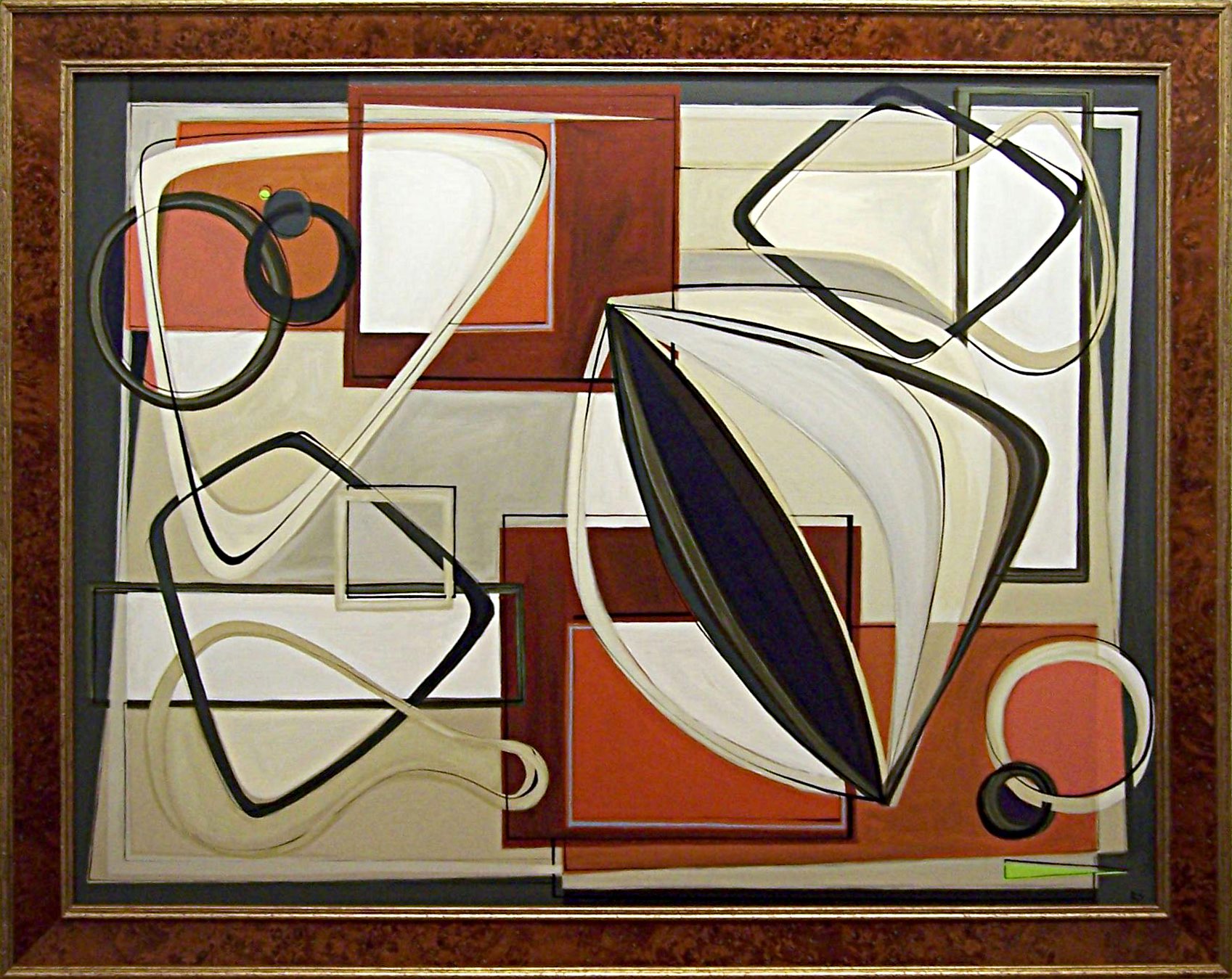 'Autumn Organic Shapes' Gouache & Acrylic on Board in Antique Walnut Frame