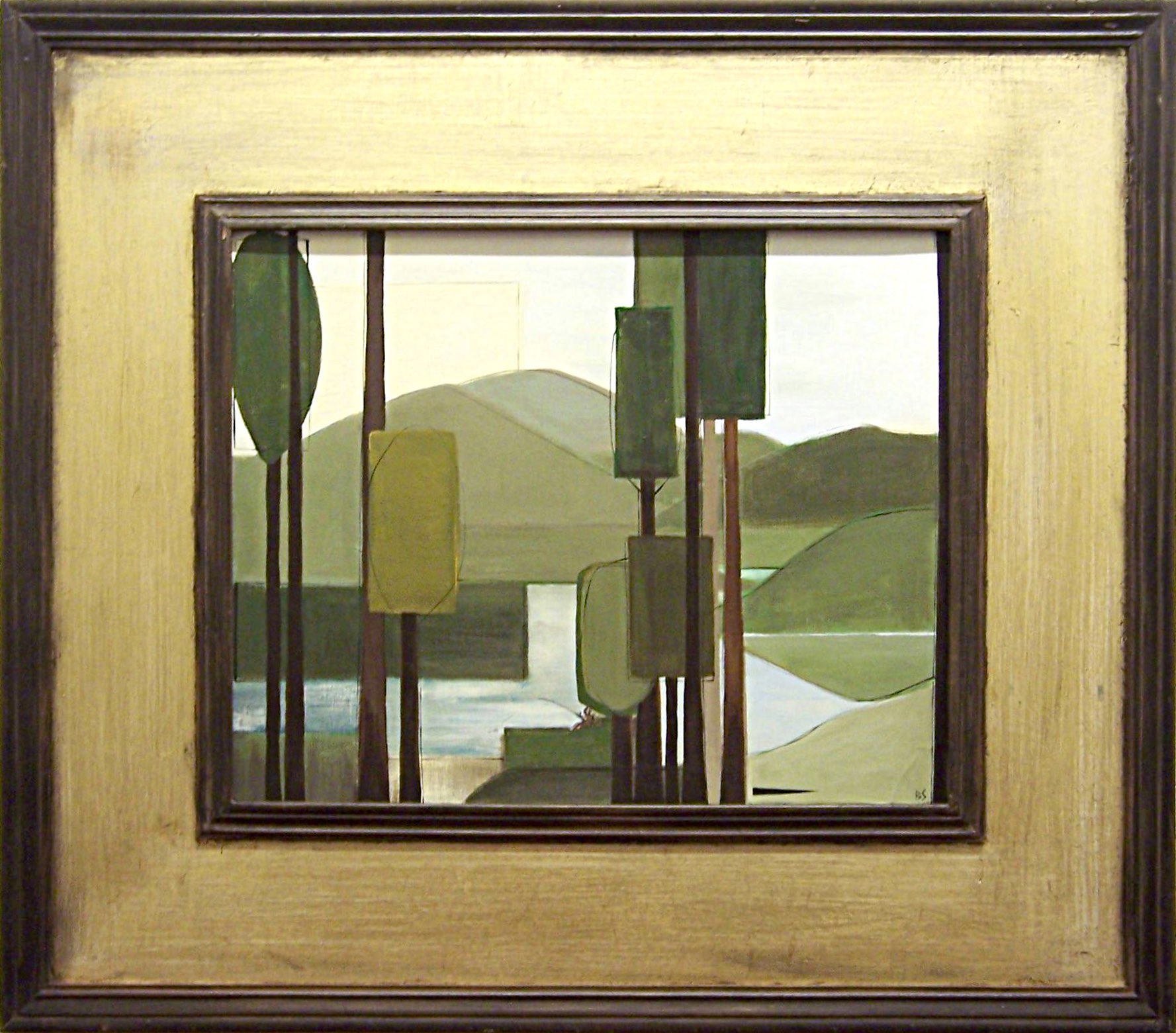 'Gone Fishing' Gouache & Acrylic on Board in Bronze & Gold Frame