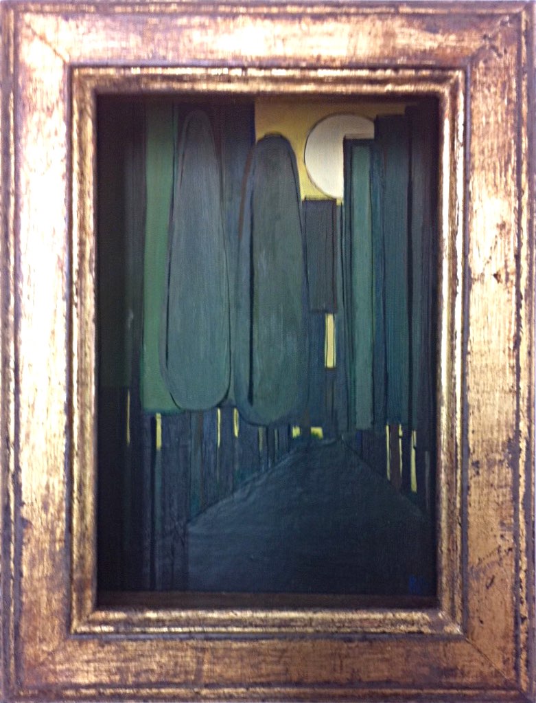 'Sunset Walk' Goauche on Board in Antique Gilt Wooden Frame