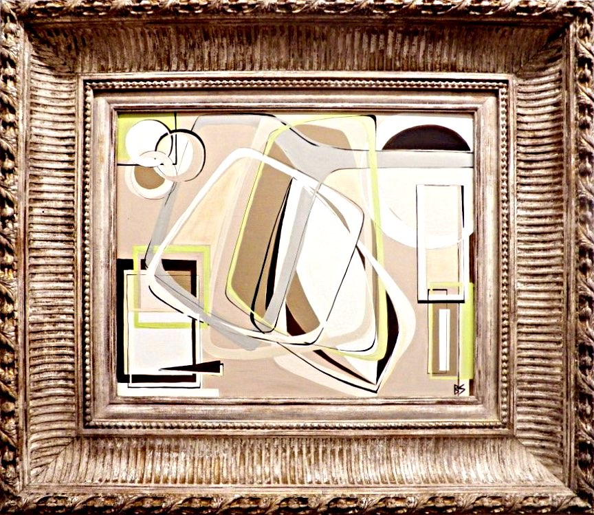 'Lunar Abstract' Oil & Acrylic on Board in Ornate Gold Frame