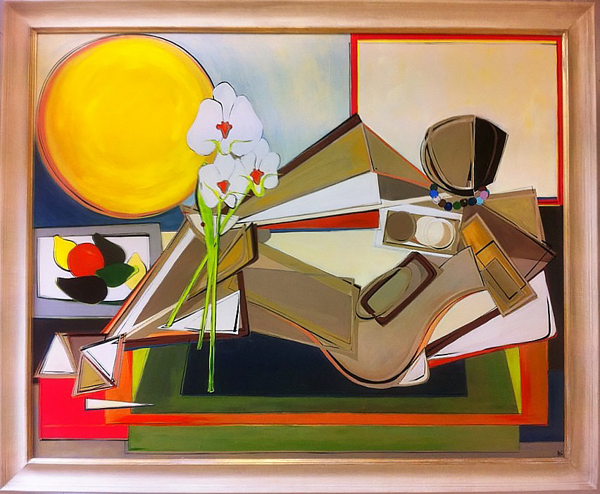 'Leticia with Ladybird Louisa' Oil & Acrylic on Board in Modern Frame