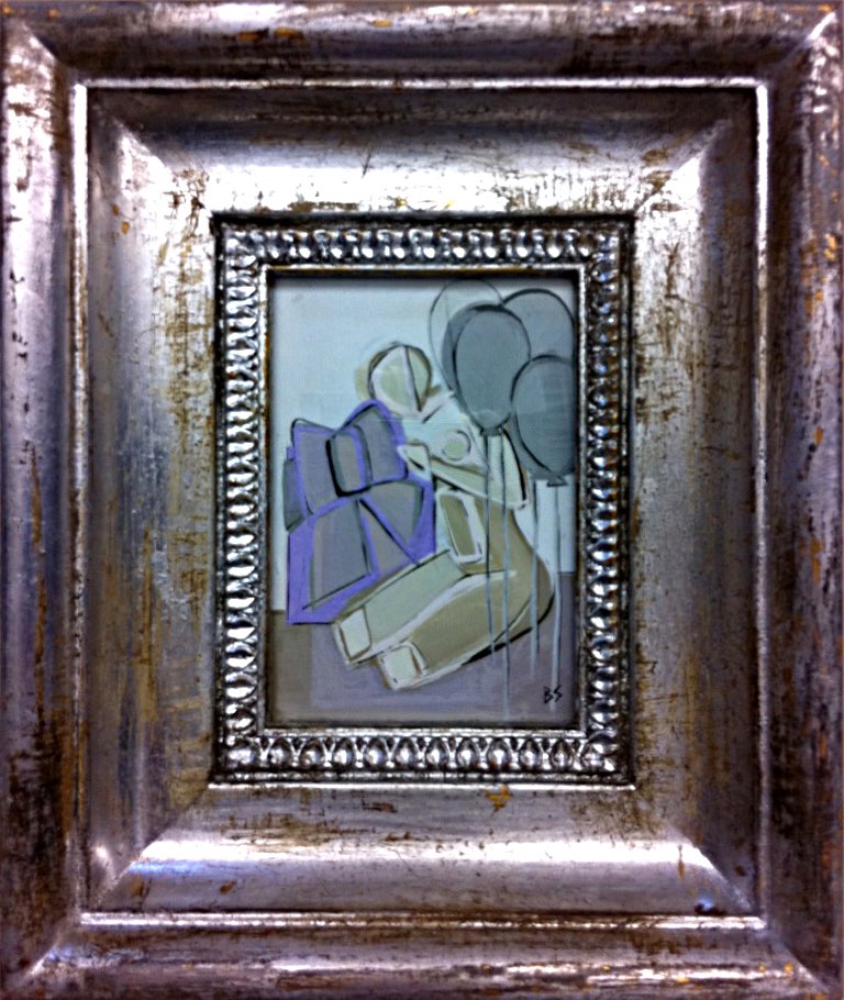 MINIATURE 'Birthday Girl in Birthday Suit', Gouache on Board Silver Gilt Box Frame