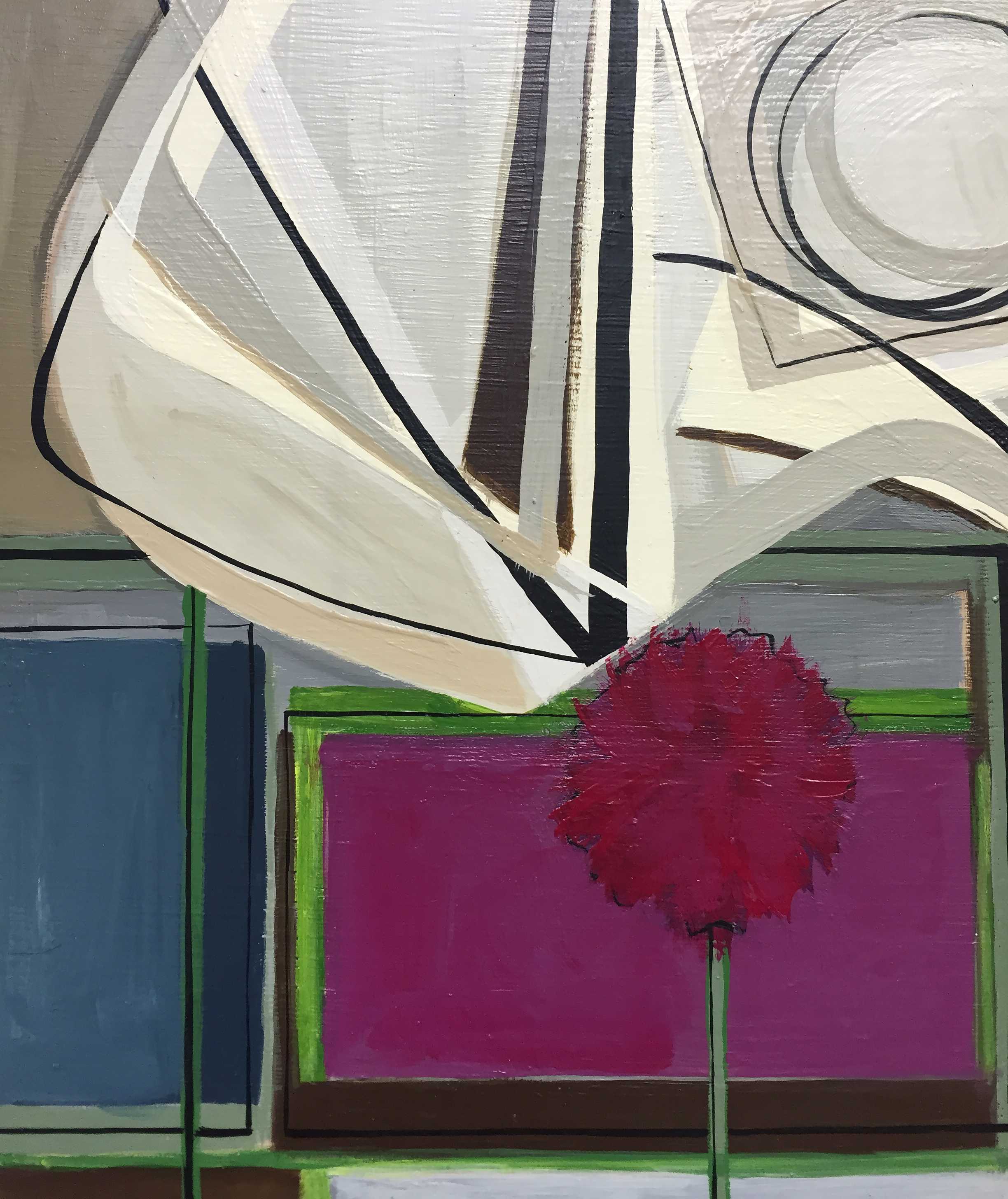 'Reclining in French Garden with Alliums' Oil & Acryilic on Board in Cream & Gold Gilt Antique Frame