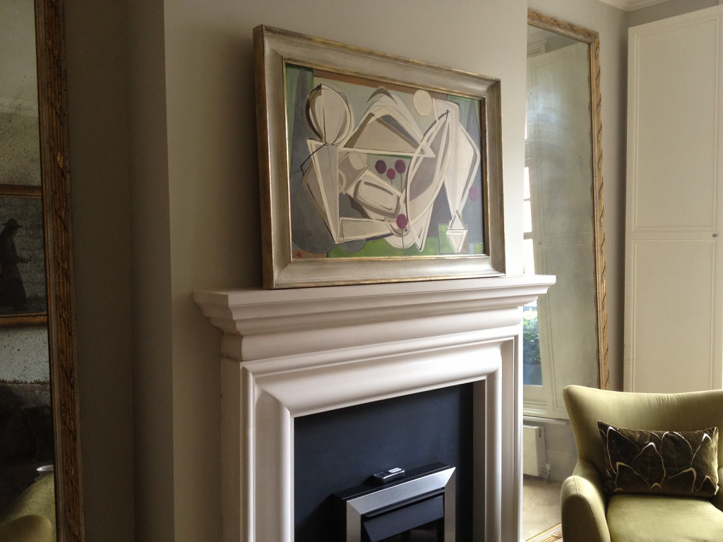 'Elizabeth Reclining in French Garden' Oil & Acrylic on Board in Cream & Gold Gilt Frame