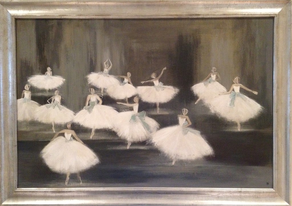 'Swan Lake' Oil & Acrylic on Board in Silver Leaf Frame