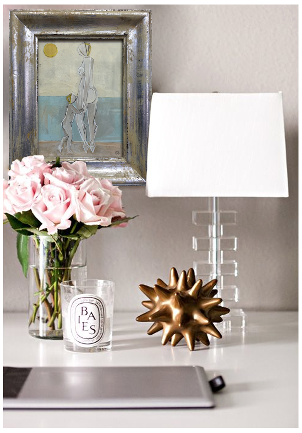 'Summer Time' Gouache & Acrylic on Board in Silver Gilt Frame