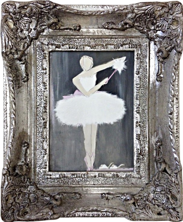 'Cinderella with 2 White Mice' Oil & Acrylic on Board in Ornate Silver Frame