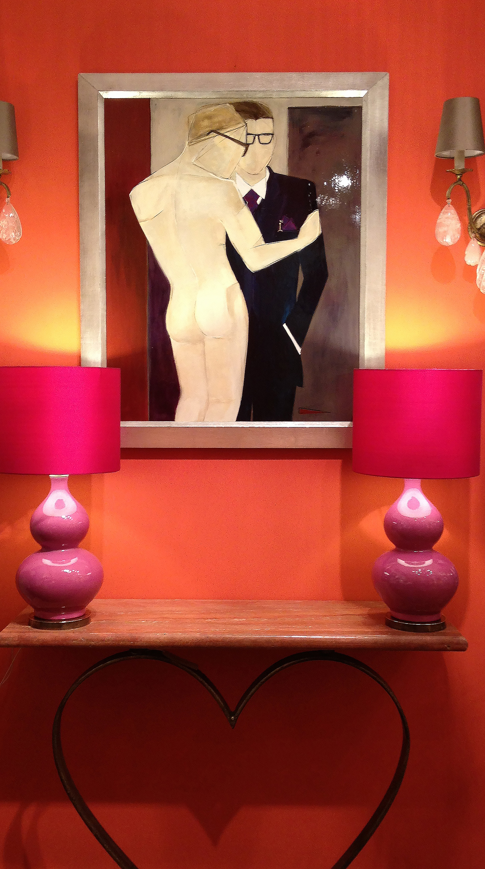 'Alex 4 Graham' Oil & Acrylic on Board in  Silver Gilt Finish Mahogany Deco Style Frame
