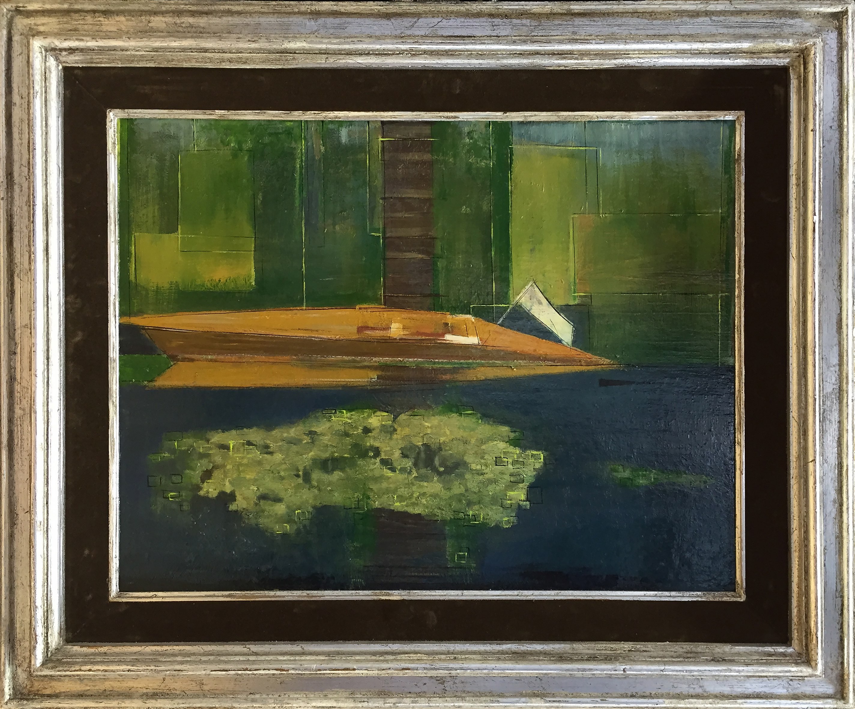 'Slipper Sunday' Oil & Acrylic on Board in Antique Silver Gilt and Brown Velvet Frame