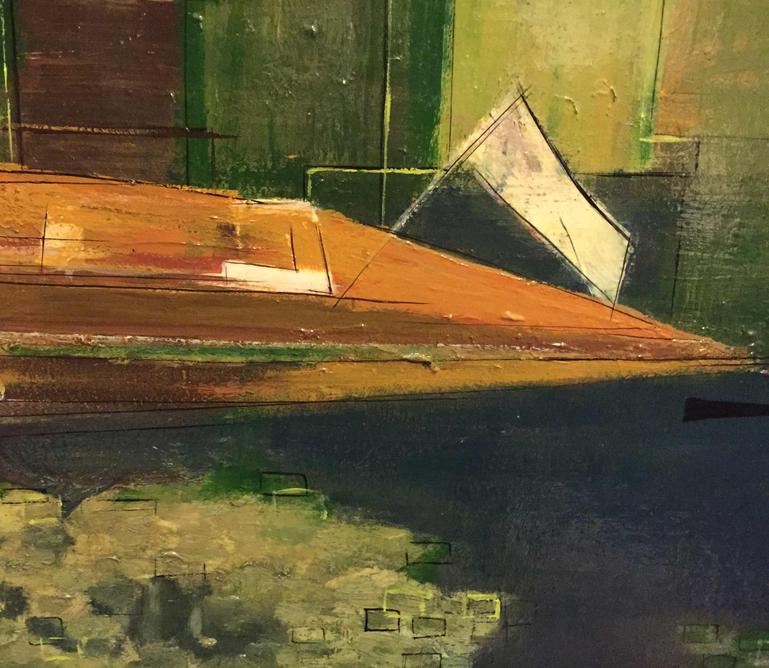 'Slipper Sunday' Oil & Acrylic on Board in Antique Silver Gilt and Brown Velvet Frame