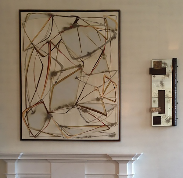 'String Theory' Oil and Acrylic on Canvas in Gold Leaf with Bronze Finish Wooden Tray Frame