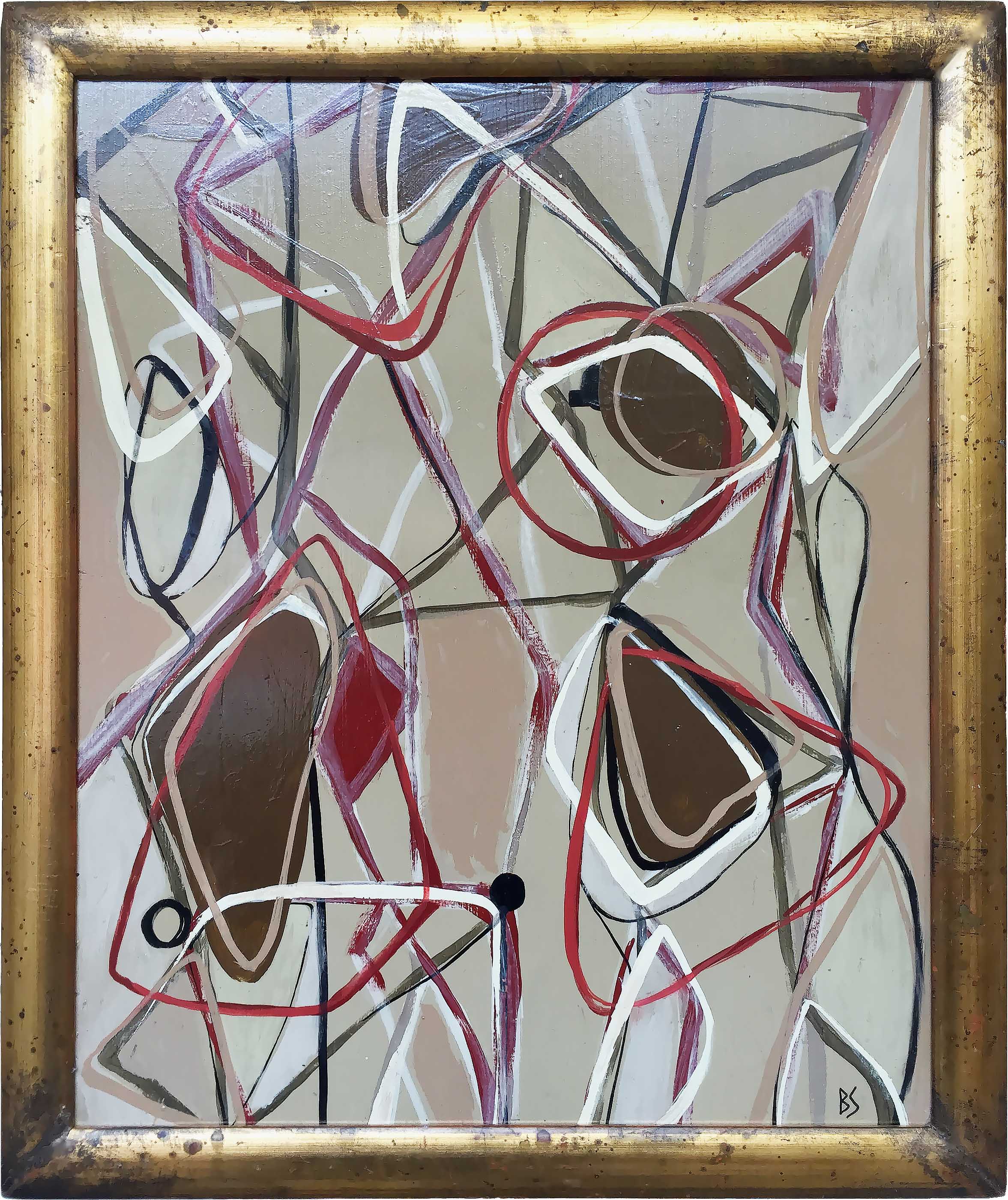 'Elementary' Oil & Acrylic on Board in Antique Water Gilt Gold Frame