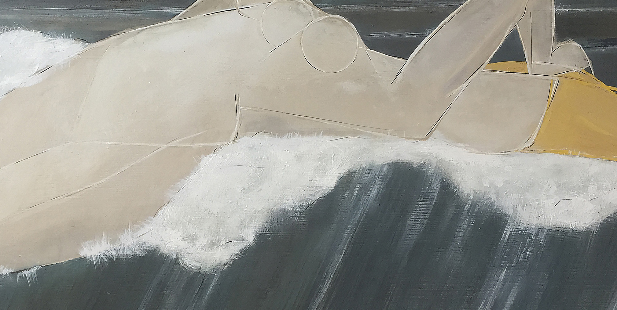 'The Siren' Oil & Acrylic on Board in Deco Style Antiqued Silver Leaf Frame