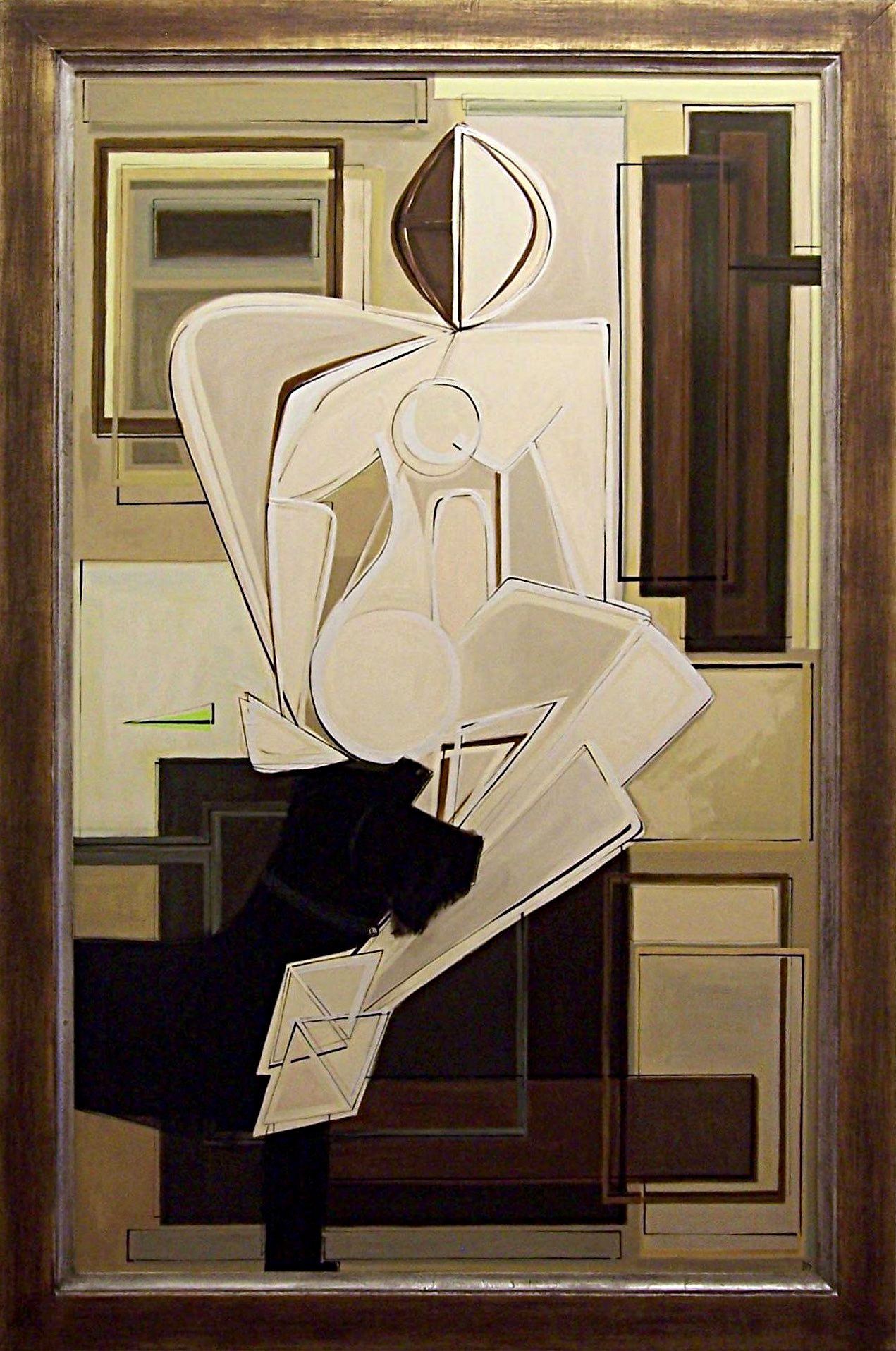 'Angela Sitting with Lottie' Left Study Oil & Acrylic on Board in Bronze & Silver Finish Bespoke Wooden Frame