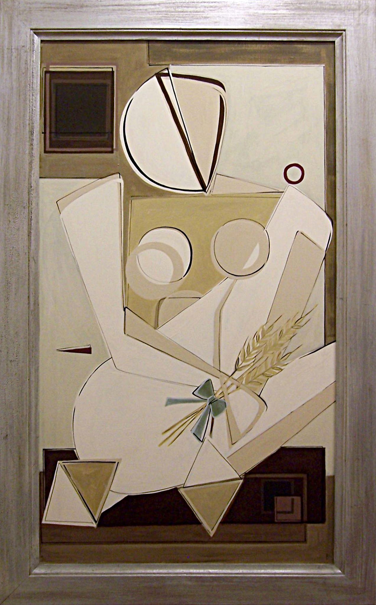 'Angela with Her Three Blessings' Left Study Oil & Acrylic on Board in Cream & Silver Leaf Bespoke Wooden Frame