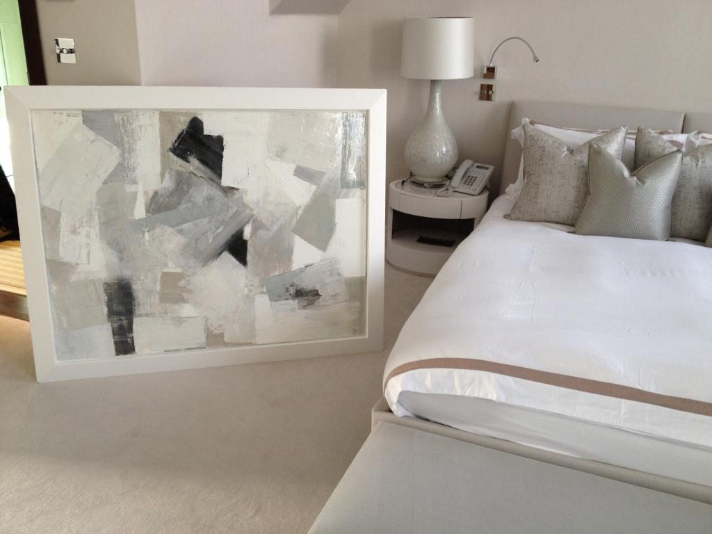 'Slate' Oil, Acrylic & Gesso on Board in 1970s Gesso finish Tray Frame with Sloping Edges