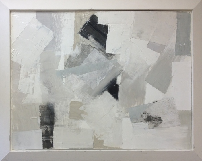 'Slate' Oil, Acrylic & Gesso on Board in 1970s Gesso finish Tray Frame with Sloping Edges