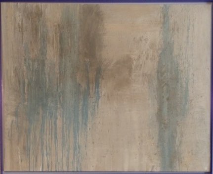 'The Beach' Oil, Acrylic & Sand on Canvas in Blue Perspex Tray Frame