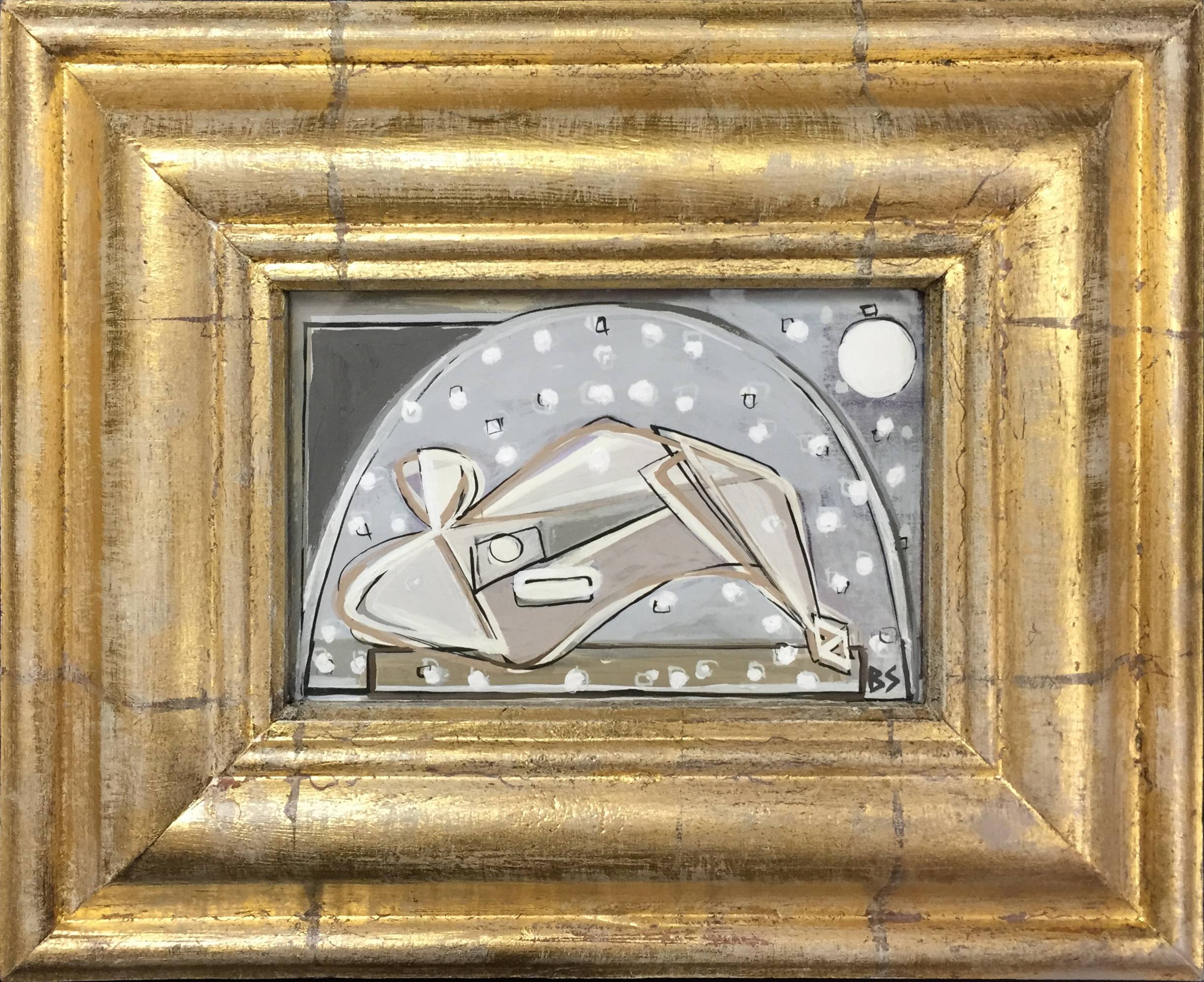 PAIR 'Reclining Nude in Snowglobe' Left & Right Study Gouache & Acrylic on Board in Gilt Frame