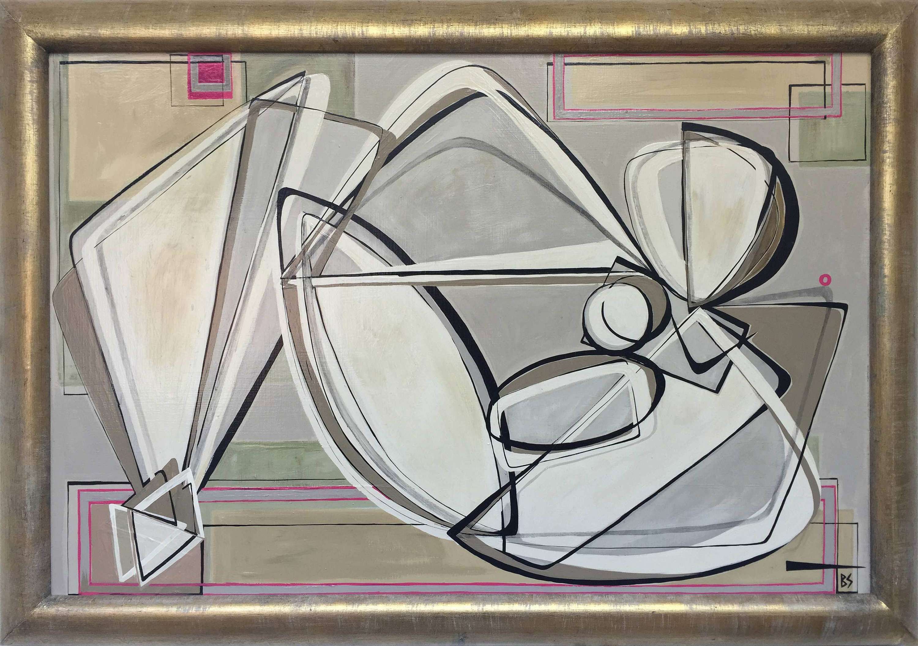 'Reclining Berry O'  Oil & Acrylic on Board in Cream & Gold Leaf Frame