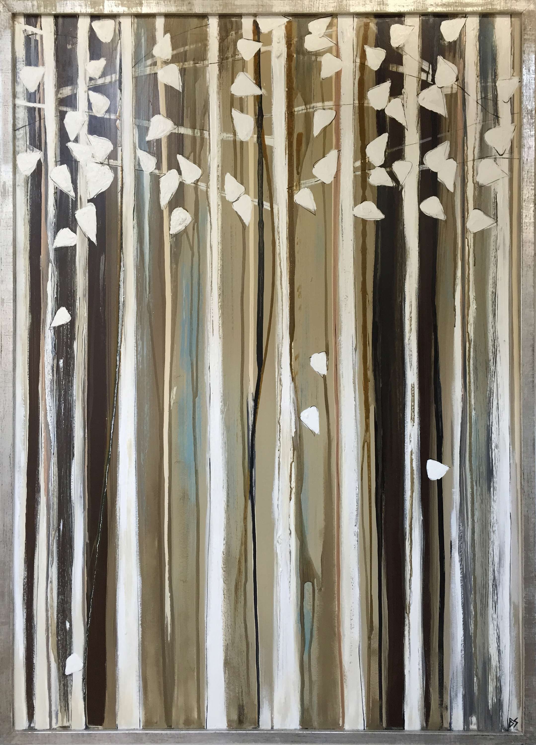 'Silver Birch Forest' Oil & Acrylic on Board in silver leaf frame