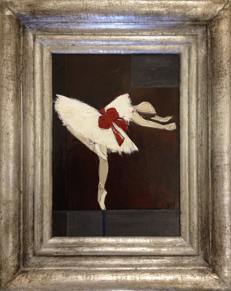 'La Scala' Oil & Acrylic on Board in Silver Gilt Wooden Frame