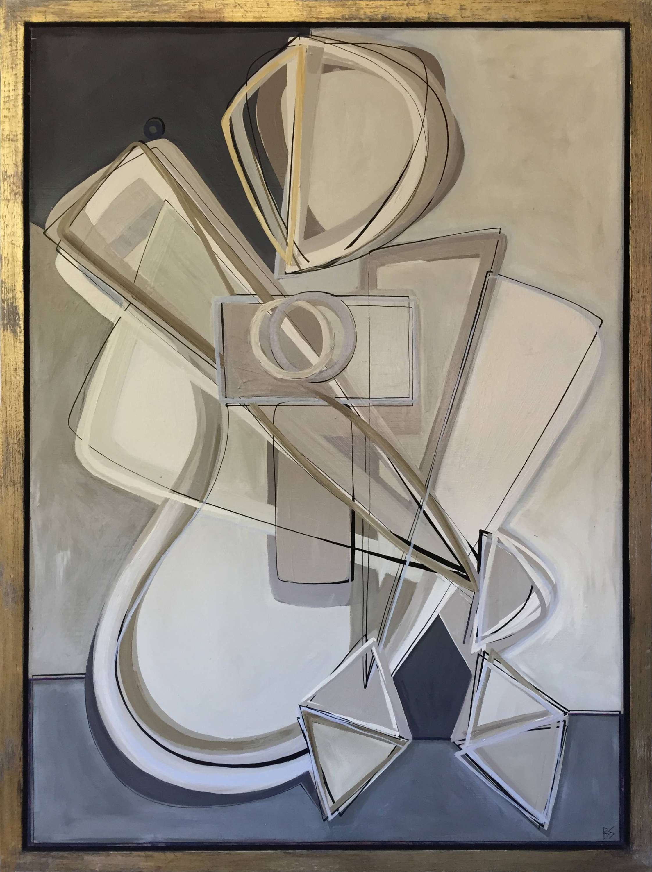PAIR 'Allegra with Berry O' Left & Right Study Oil & Acrylic on Board in Gold Leaf with Bronze Finish Shadow-Gap Tray Frames
