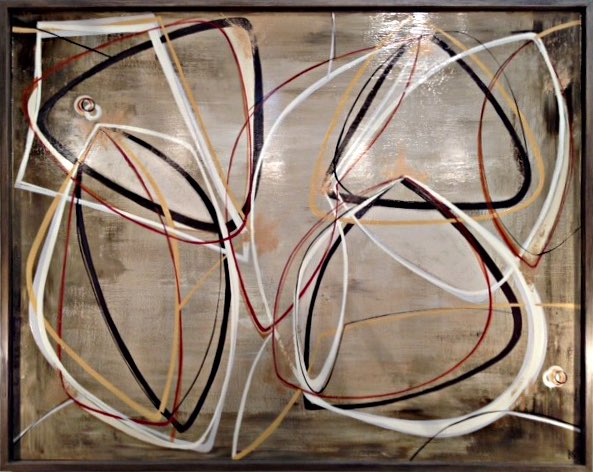 'Intersecting Lines' Oil & Acrylic on Canvas in Bronze Finish Tray Frame