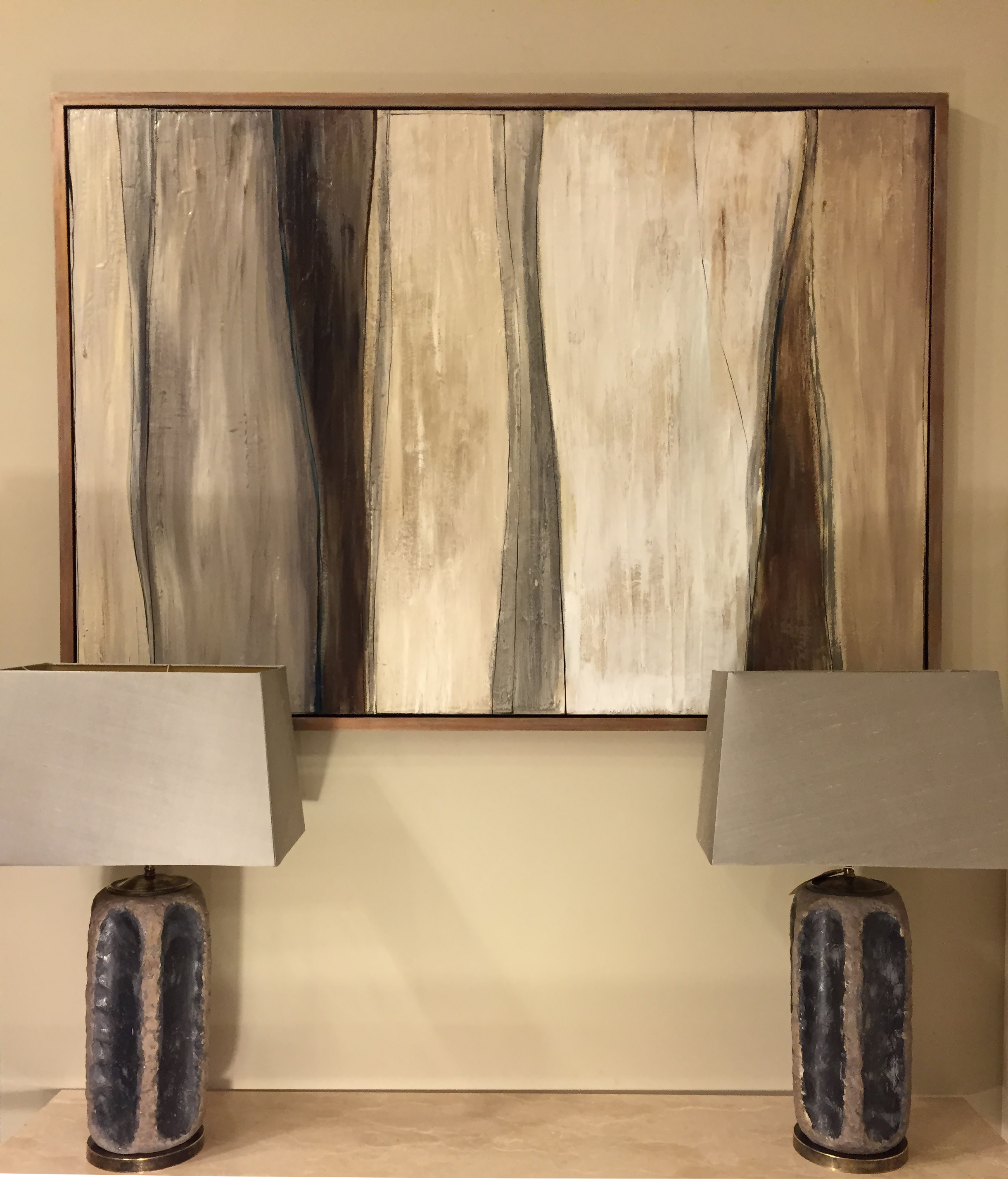 'Forest' Oil & Acrylic on Board in Gold Finish Tray Frame