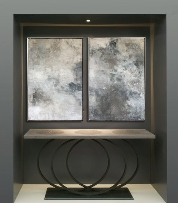PAIR 'Mist' Oil & Acrylic on Board in Bronze/Silver Finish Tray Frames
