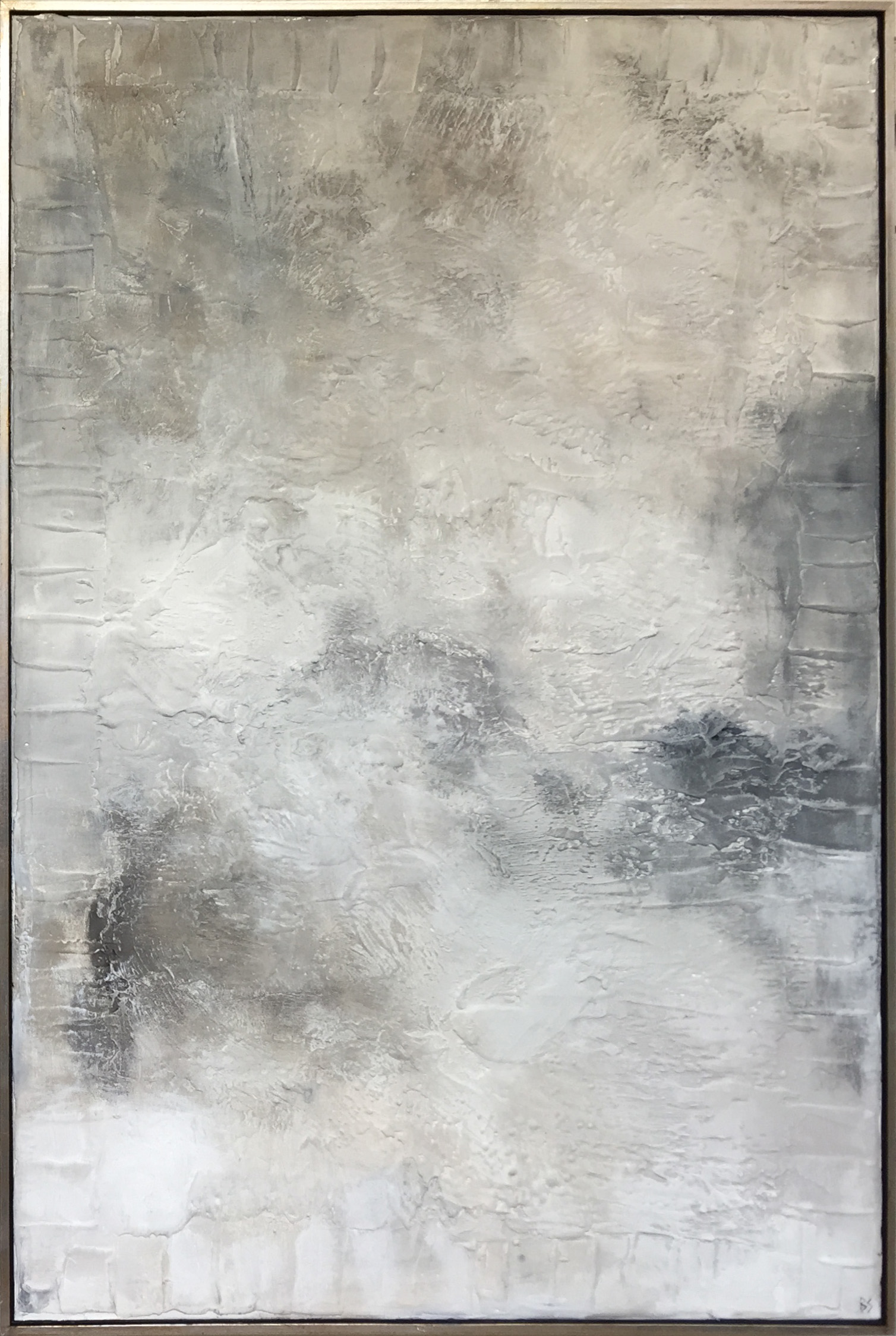 PAIR 'Mist' Oil & Acrylic on Board in Bronze/Silver Finish Tray Frames