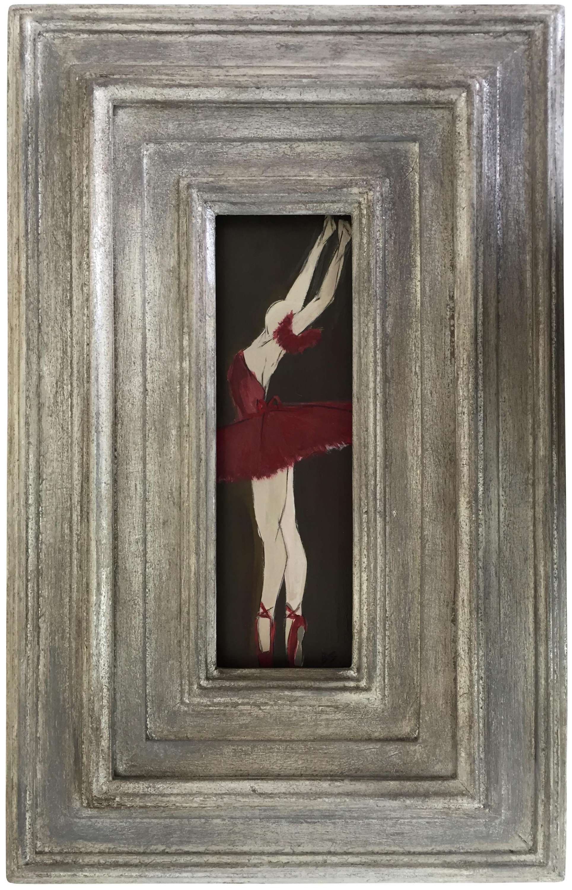 'The Red Shoes' Oil & Acrylic on Board in Silver Leaf Wooden Frame