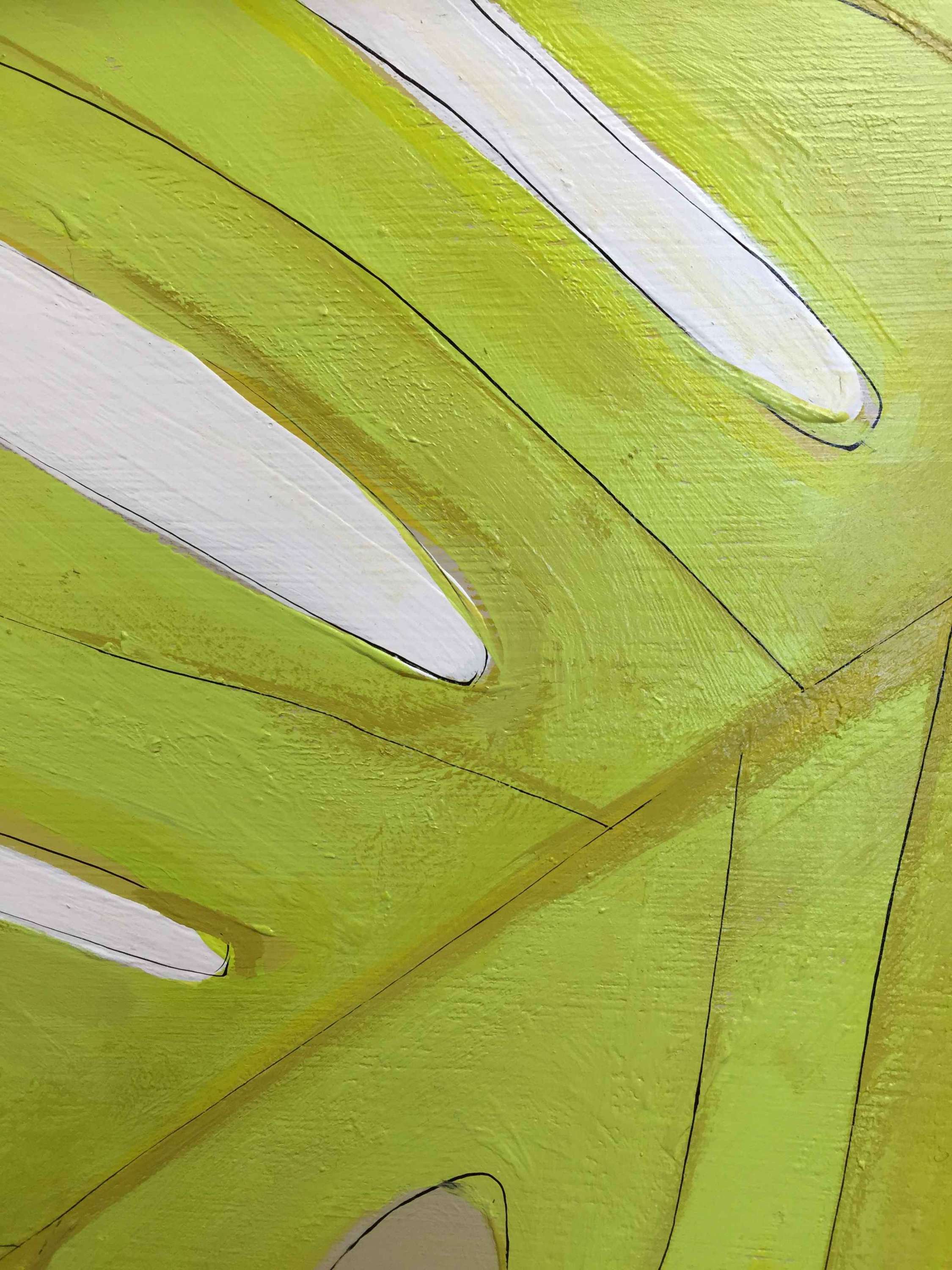 ‘Green Leaf’ Oil & Acrylic on Board in Painted Cavass & Silver Gilt/Bronze Finish Frame