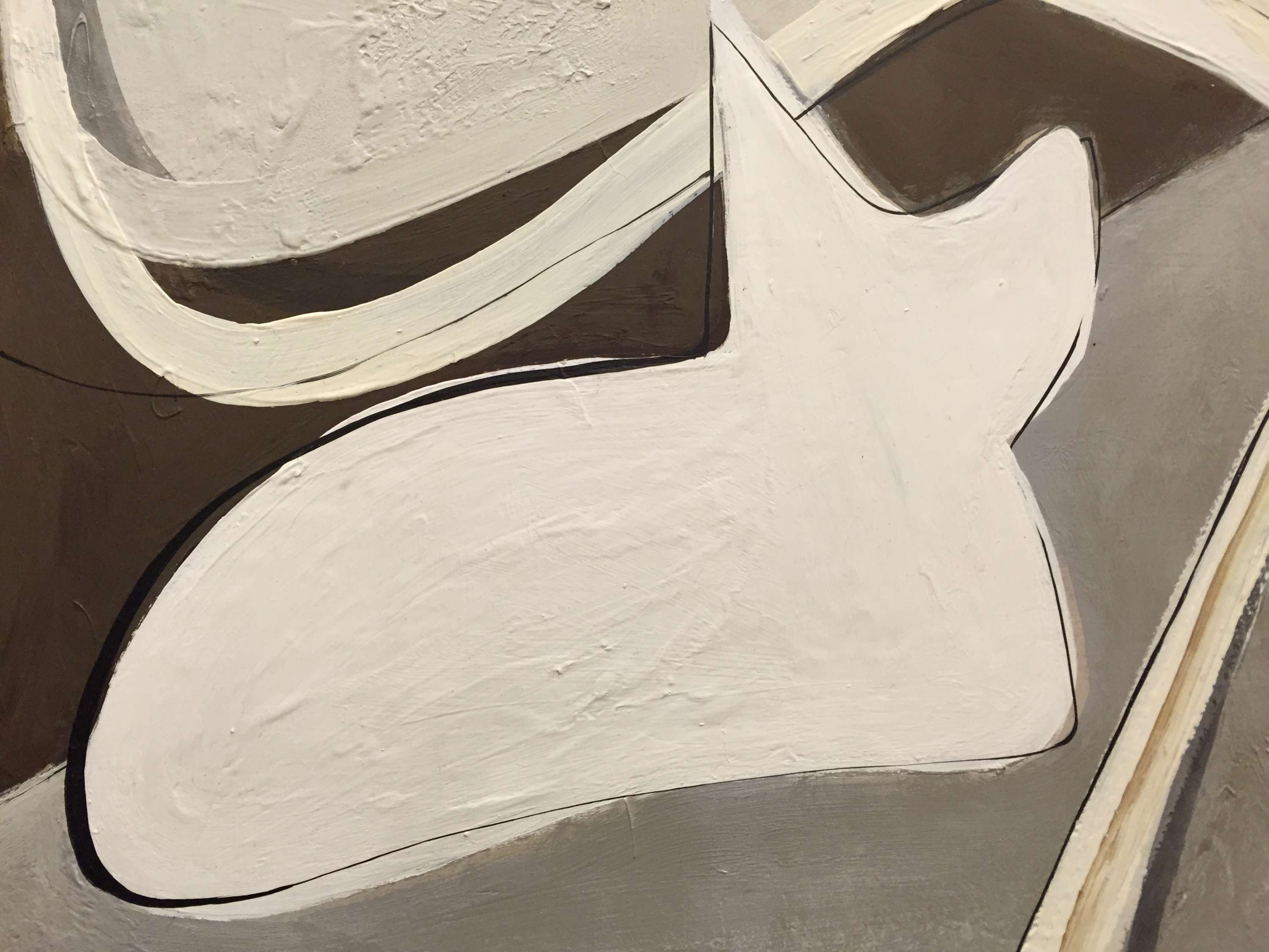 ‘Olympia and Cat’ Oil & Acrylic on Board in 1970s Gold/Bronze Finish Tray Frame with Sloping Edges