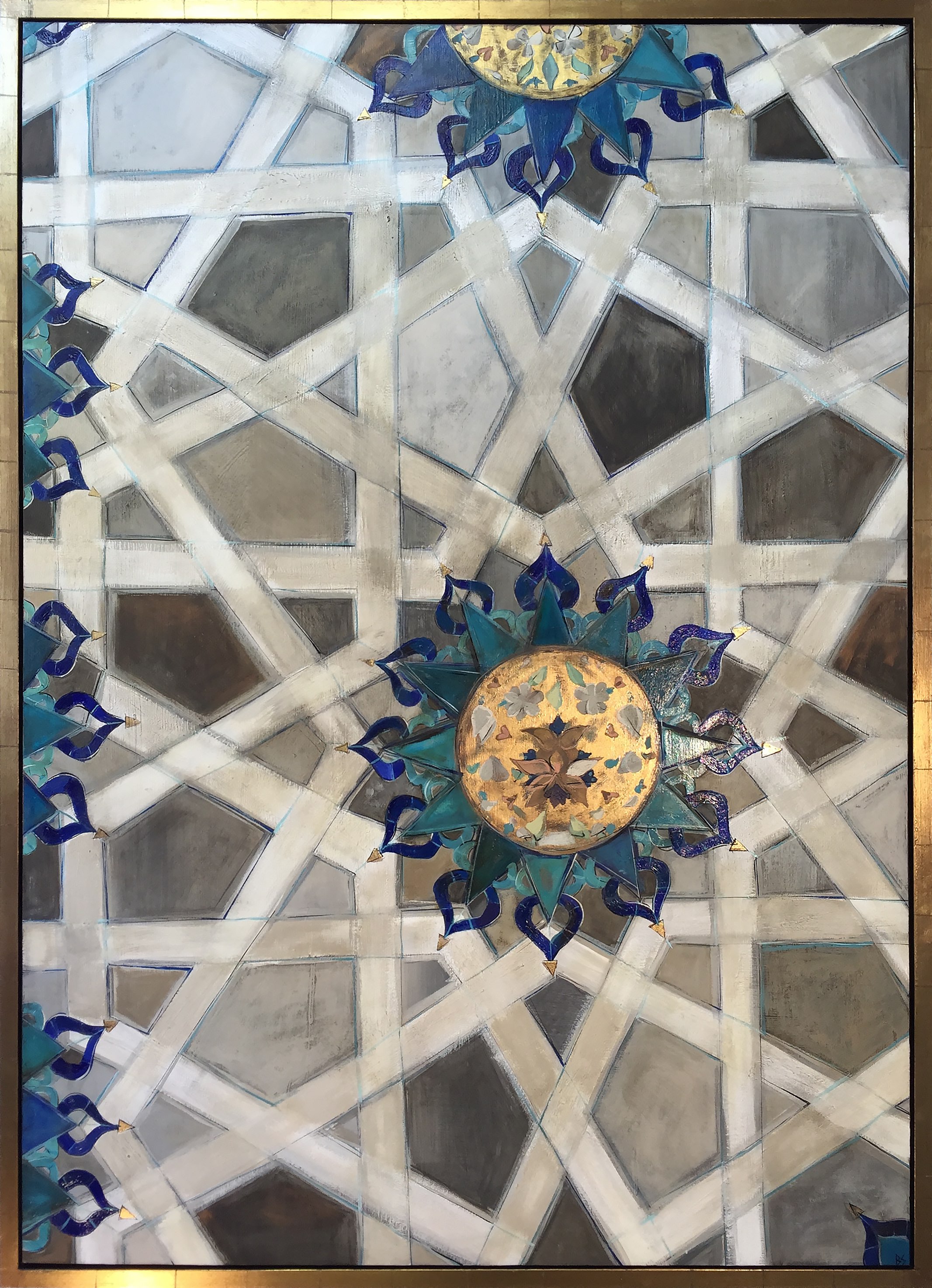 ‘Tile Series 2’ Oil, Gold Leaf and Acrylic on Board in Gold Gilt Finish Shadow Gap Tray Frame