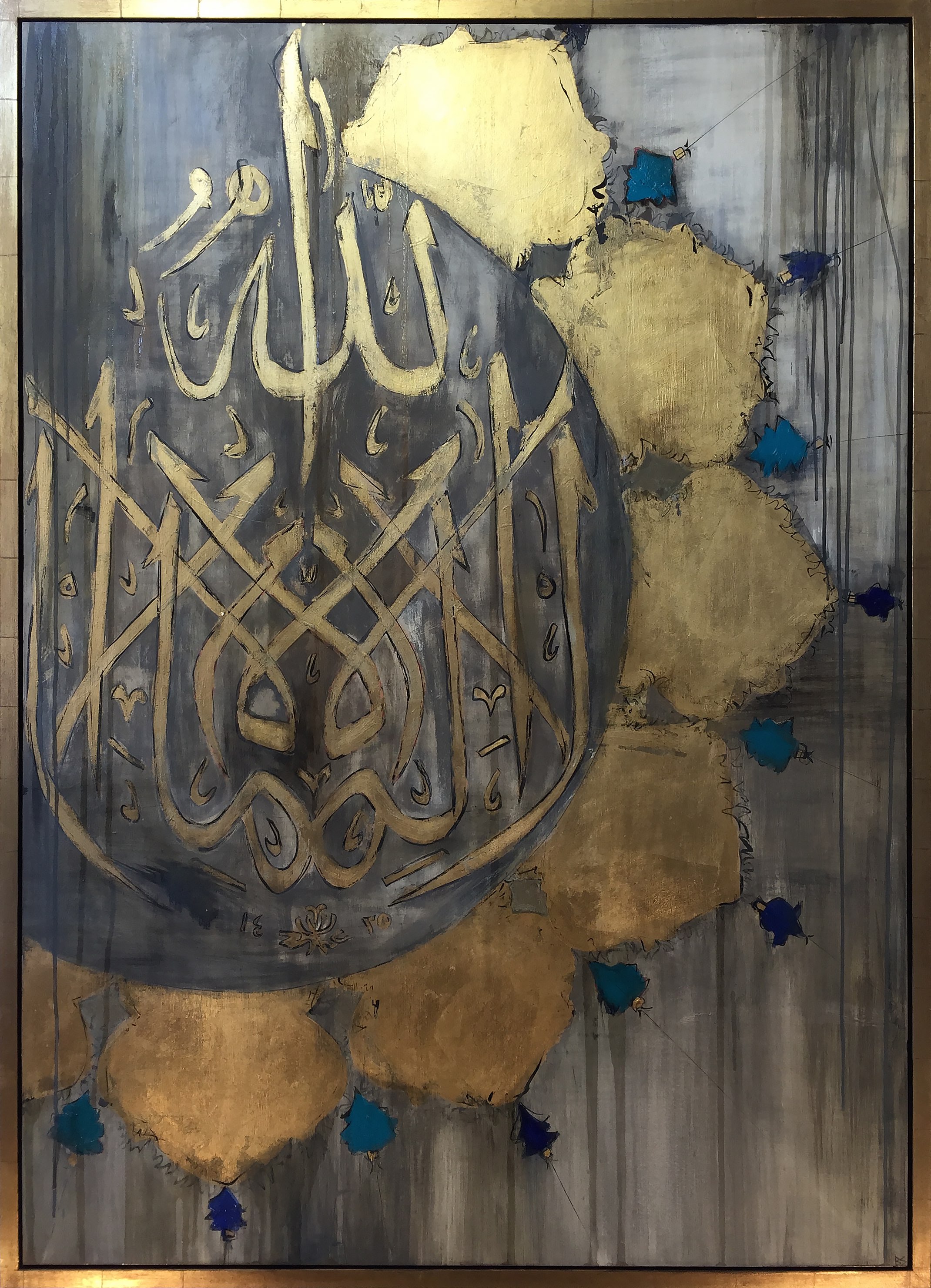 ‘Tile Series 3’ Oil, Gold Leaf and Acrylic on Board in Gold Gilt Finish Shadow Gap Tray Frame