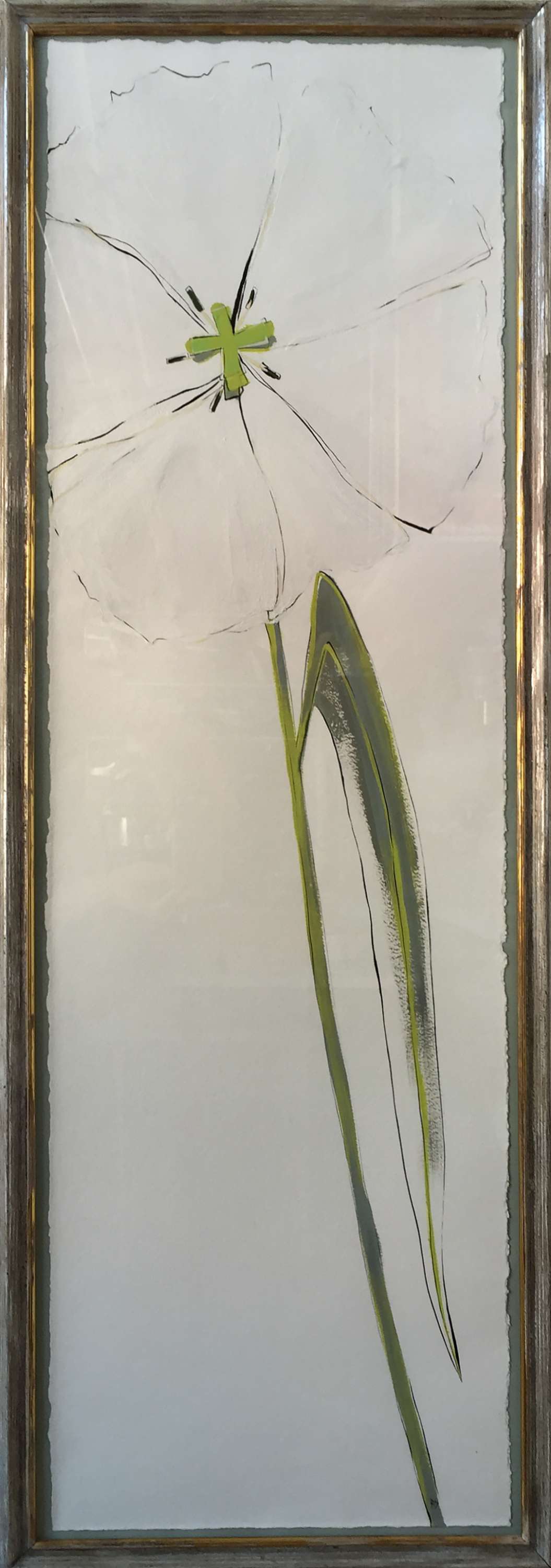 ‘White Tulip’ Gouache on Paper in Silver Gilt Frame with Gold inner slip