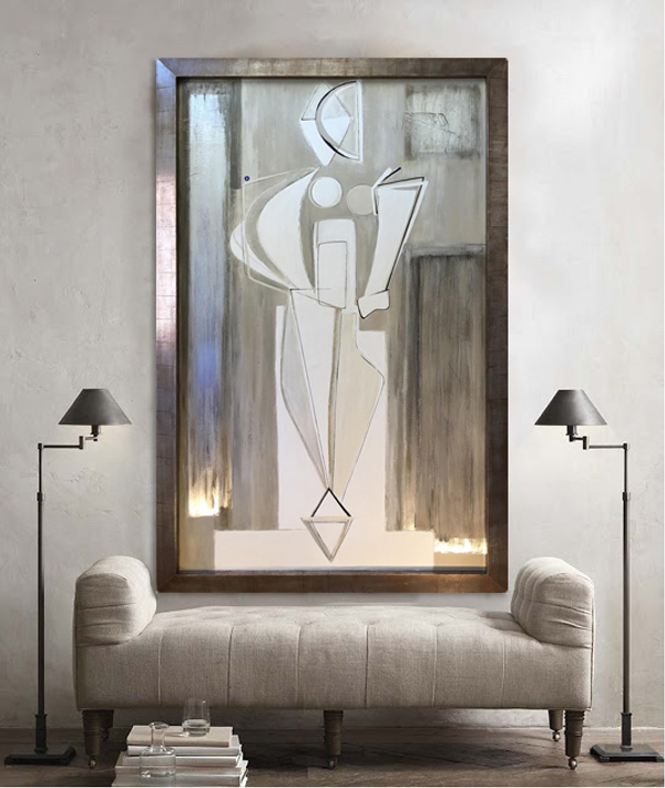 'Argentum’ Oil & Acrylic on Board in 1970s Silver Gilt Finish Tray Frame with Sloping Edges