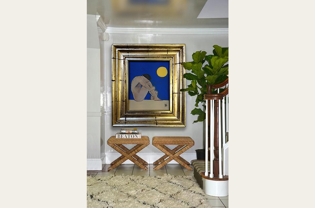 ‘Beautiful boy’ Oil & Acrylic on Board in Thick Antique Gold Gilt Frame