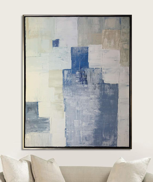 ‘Seaside’ Oil & Acrylic on Canvas in Silver Leaf Shadow Gap Tray Frame