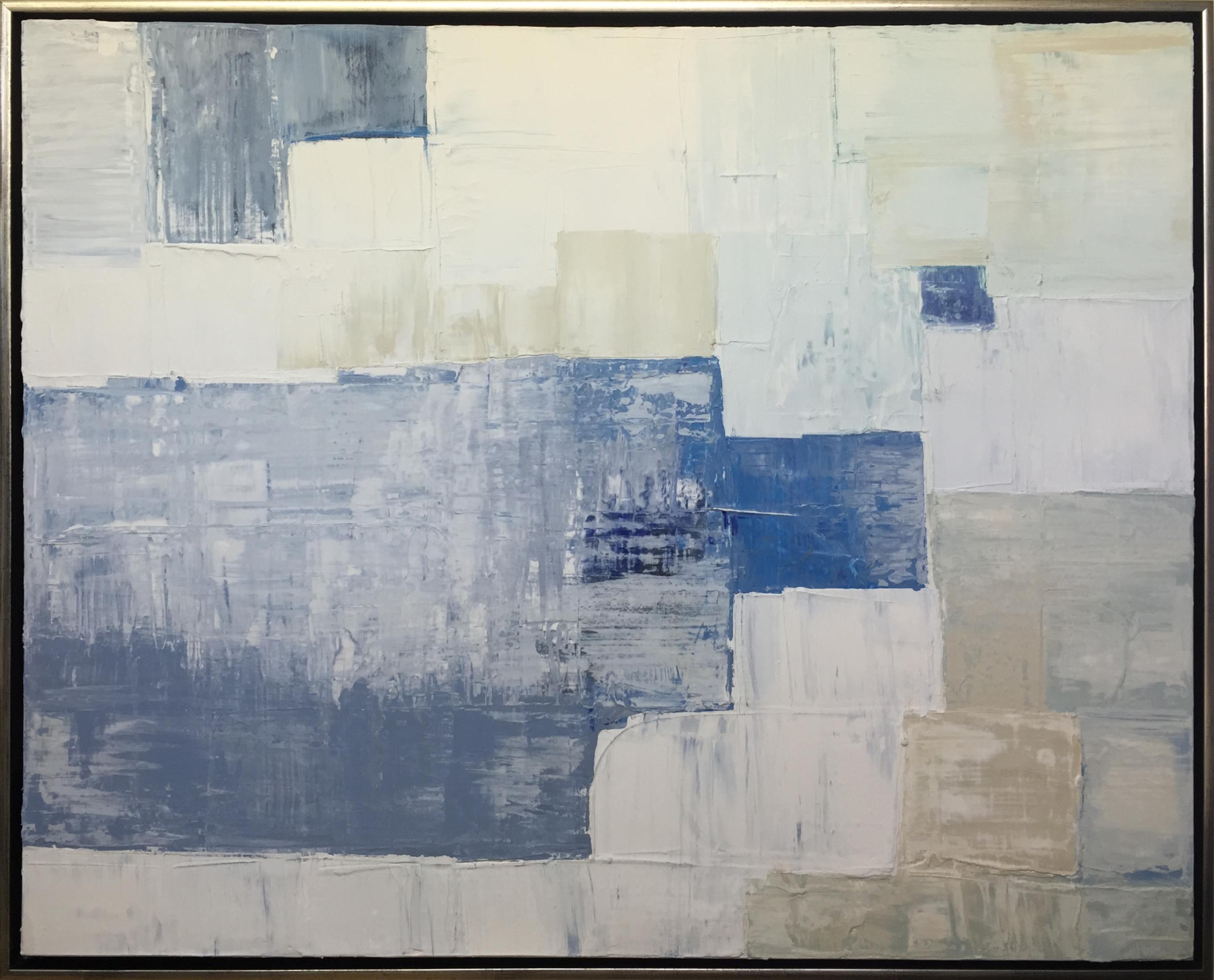 ‘Seaside’ Oil & Acrylic on Canvas in Silver Leaf Shadow Gap Tray Frame