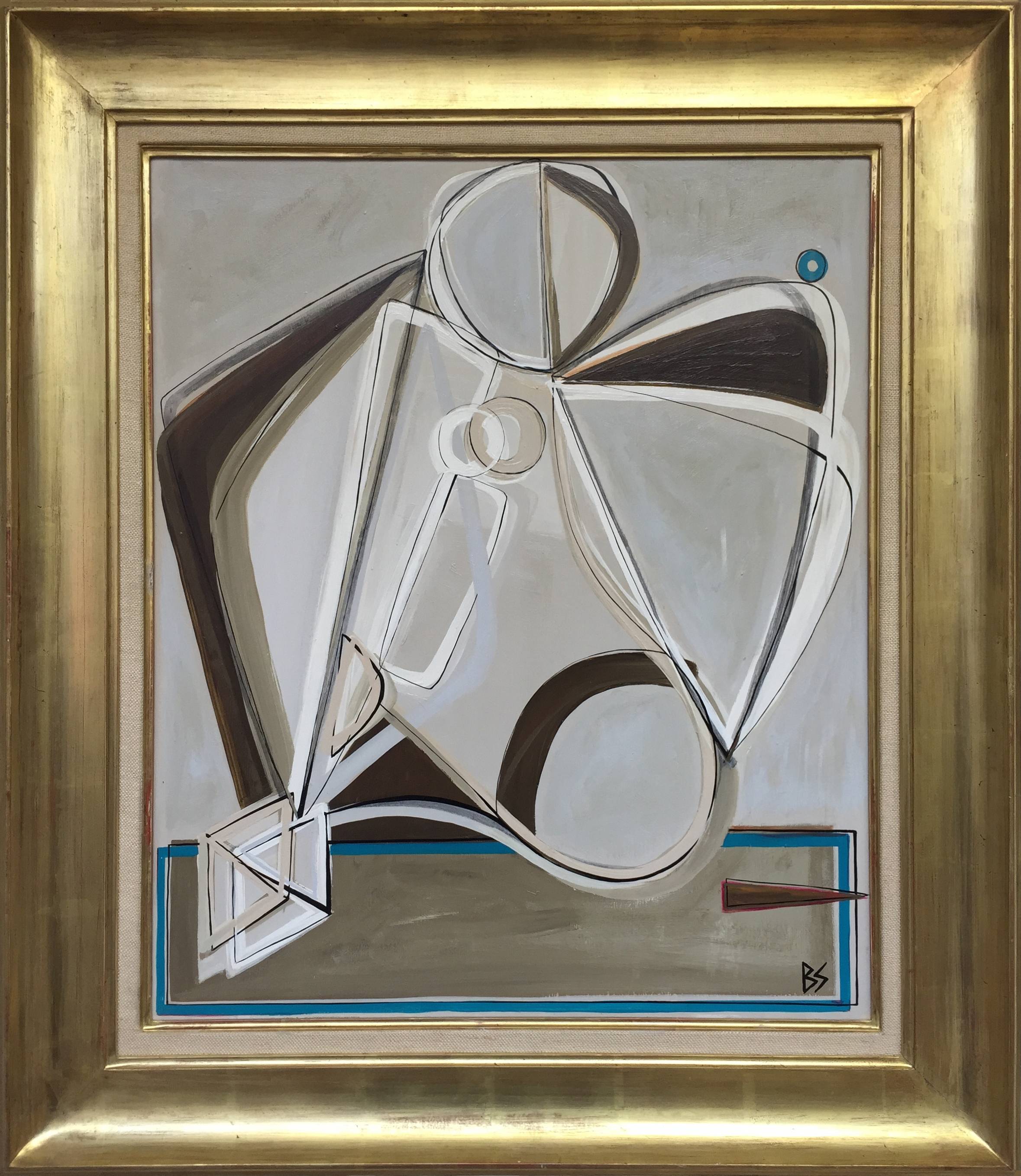 ‘Sitting Belle’ Oil & Acrylic on Board in Bespoke Gold Gilt Frame