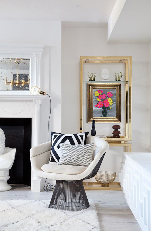 ‘Lala’s Flowers’ Oil & Acrylic on Board in Gold Gilt Antique Frame