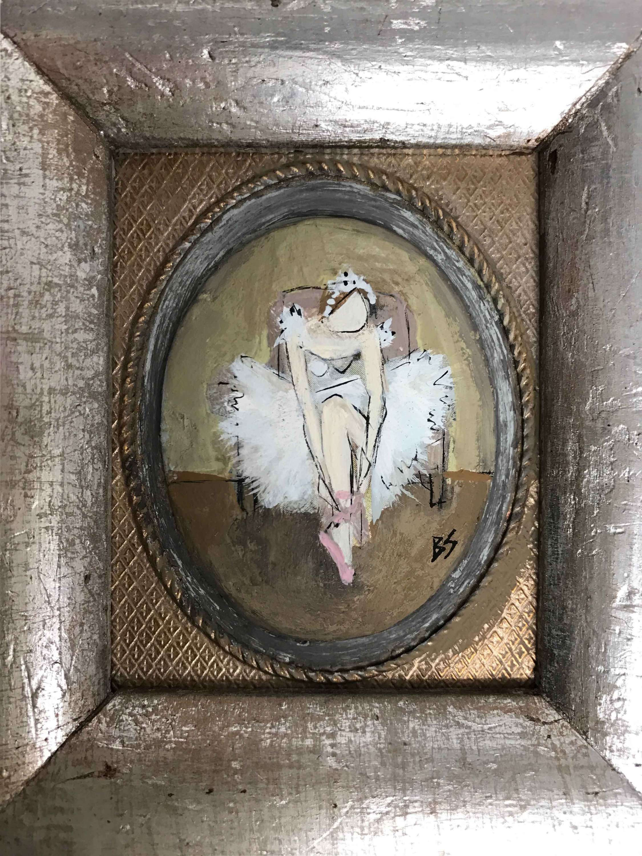 ‘Ice Queen’ Oil & Acrylic on Board in Silver Gilt Antique Vignette Frame