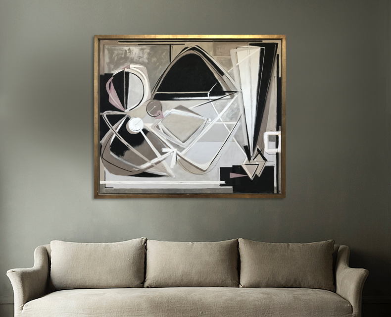 ‘Pink Aphrodite’ Oil & Acrylic on Board in Gold Leaf and Bronze Finish Shadow Gap Tray Frame