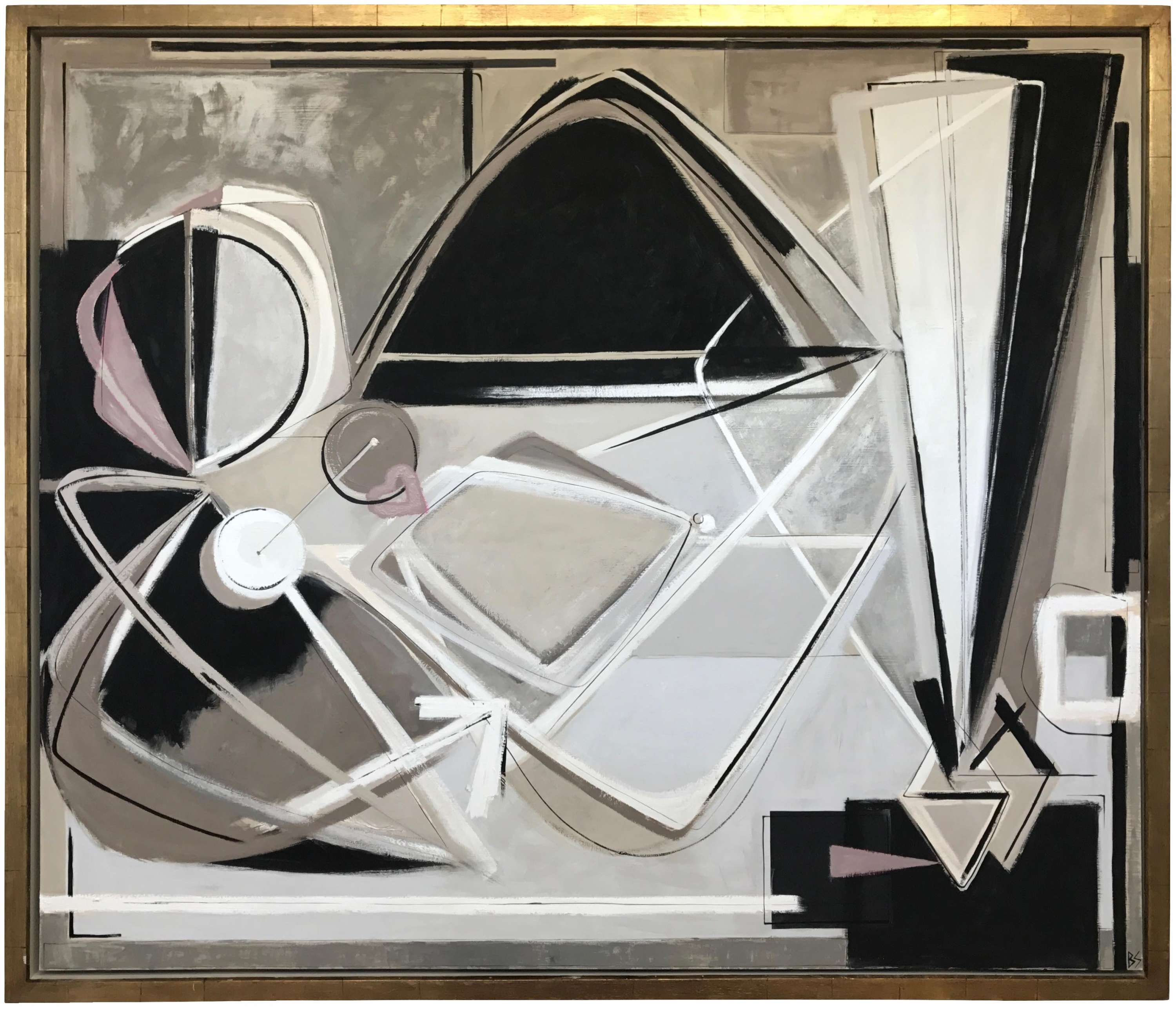 ‘Pink Aphrodite’ Oil & Acrylic on Board in Gold Leaf and Bronze Finish Shadow Gap Tray Frame