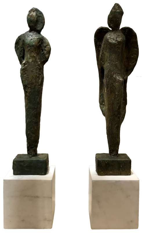 ‘Gala Pose’ Left & Right Study Original Maquettes in Clay, Wood and Gesso with Bronze Finish on Marble Plinths