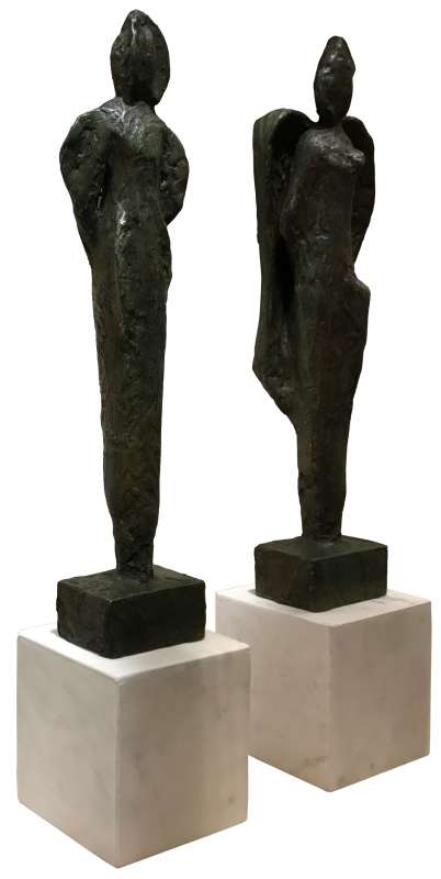 ‘Gala Pose’ Left & Right Study Original Maquettes in Clay, Wood and Gesso with Bronze Finish on Marble Plinths