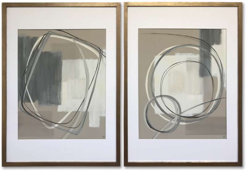 PAIR ‘Alto’ Gouache & Acrylic on Board behind Glass in Gold Leaf with Bronze Finish Frames